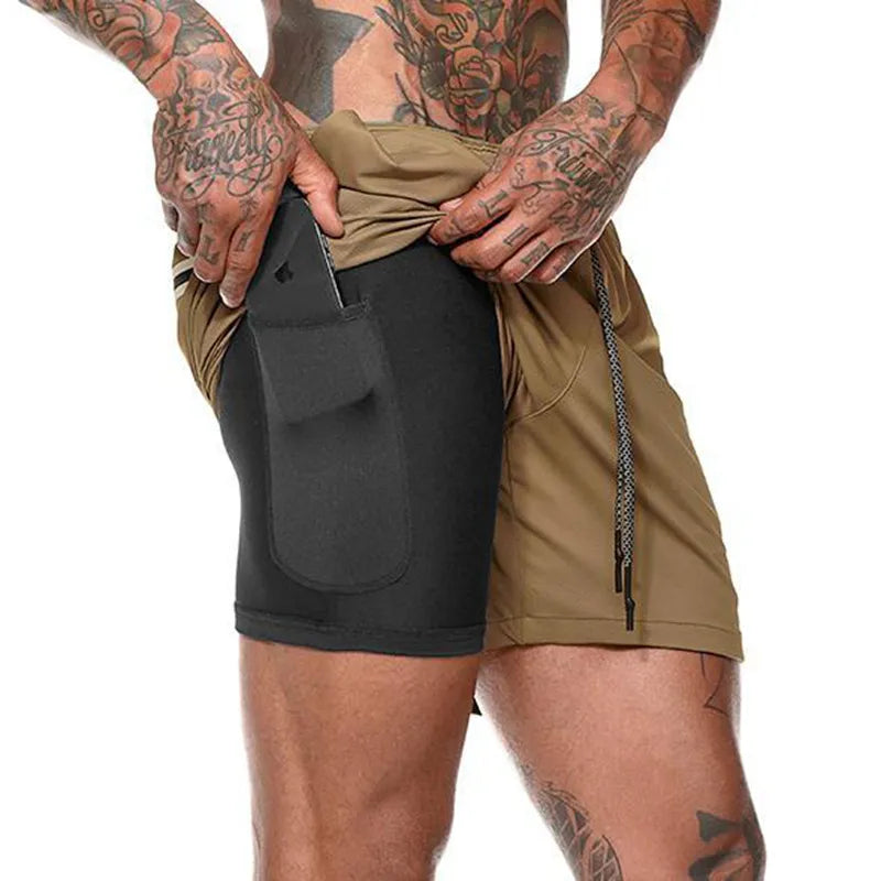 Pantalones cortos deportivos 2 en 1 de doble capa para hombre