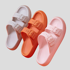 Two Strap Buckle Platform Slides for Women