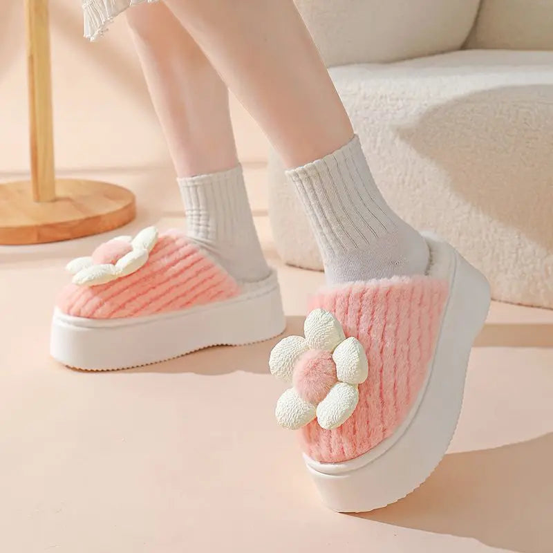 Pantuflas cálidas de plataforma para mujer