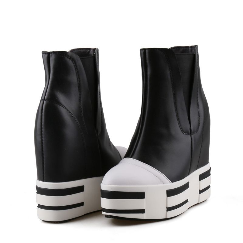 13cm Leather Platform Wedge Boots for Women