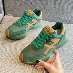 Zapatillas deportivas gruesas de piel de primera calidad para mujer