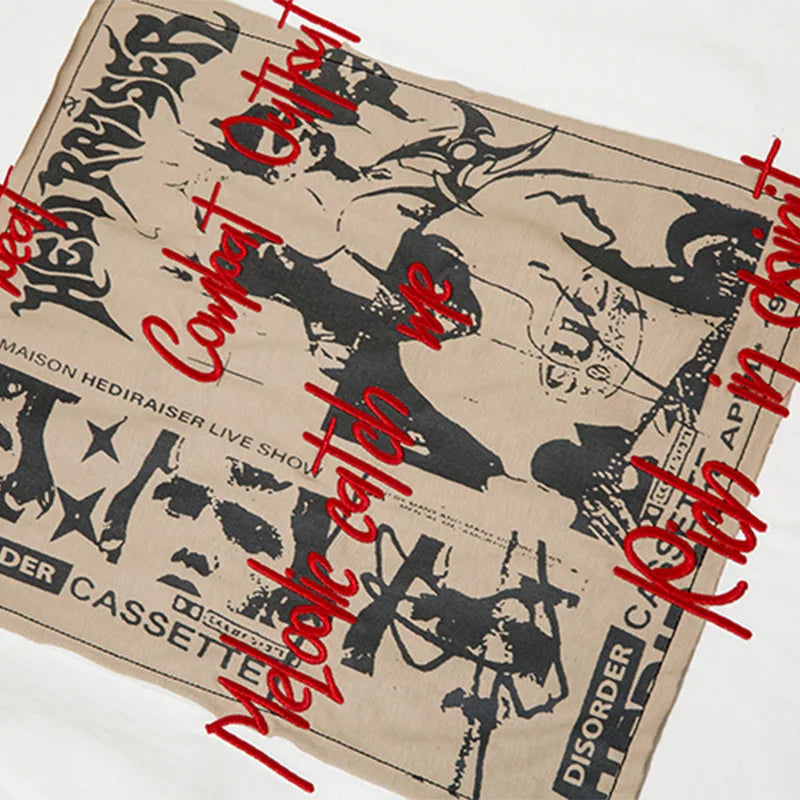 Camisetas oversize Y2K con parches retro de hip hop
