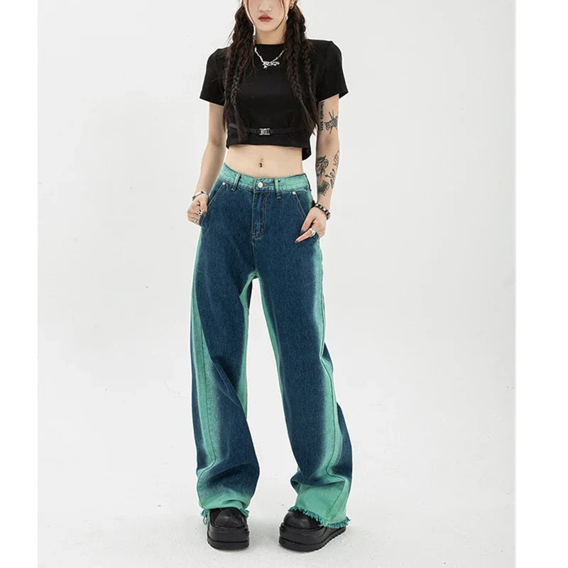 Baggy Jeans - Hohe Taille Farbverlauf