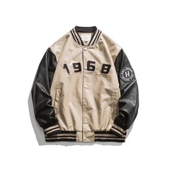 Bestickte Baseball-Bomberjacke aus PU-Leder für Herren