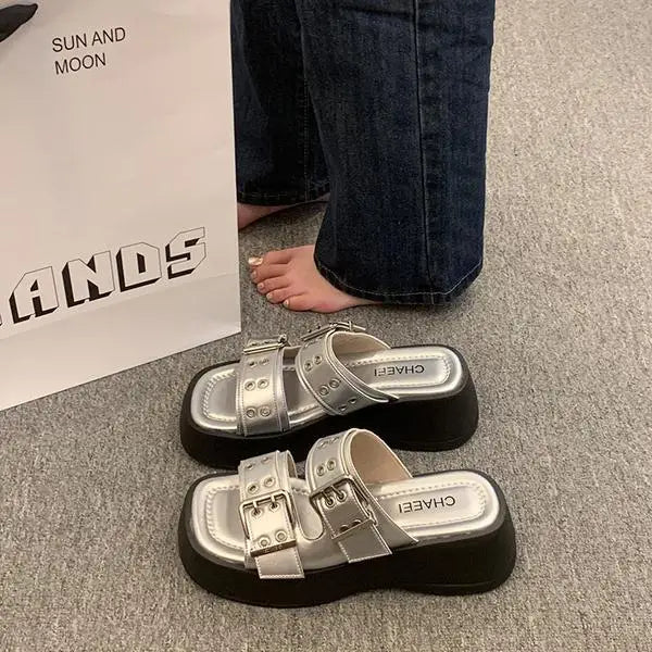 Sandalias de cuña con plataforma de lujo para mujer