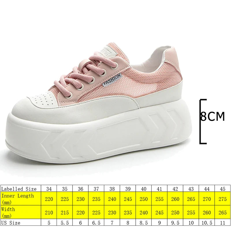 8 cm hohe Air-Sneakers aus Leder mit dicker Plateausohle