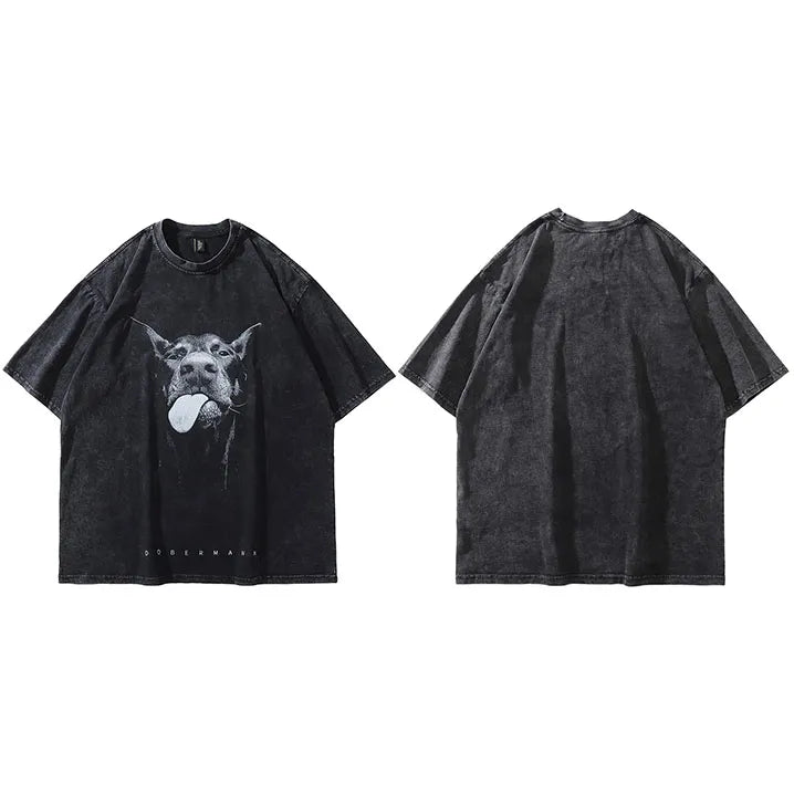 Hip Hop Doberman Oversized Women's Washed Cotton T-shirt