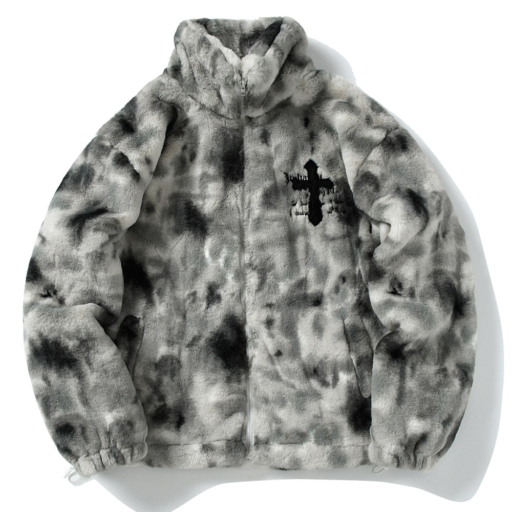 Unisex Cross Zip-Up Streetwear Faux Fur Jacket