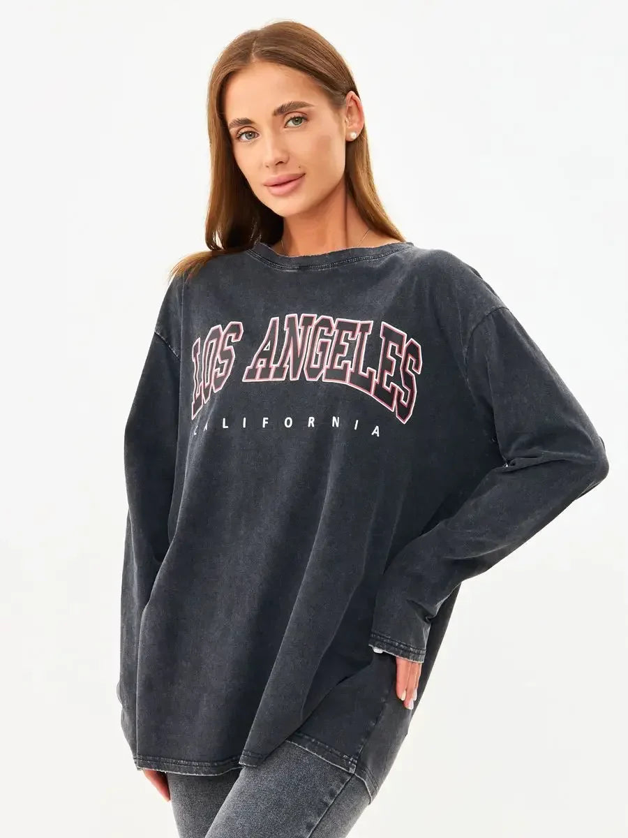 Camiseta vintage de algodón con lavado ácido para mujer