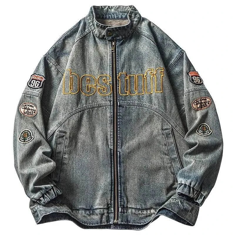 Men's Letter Embroidery, Baseball Varsity Denim Jacket