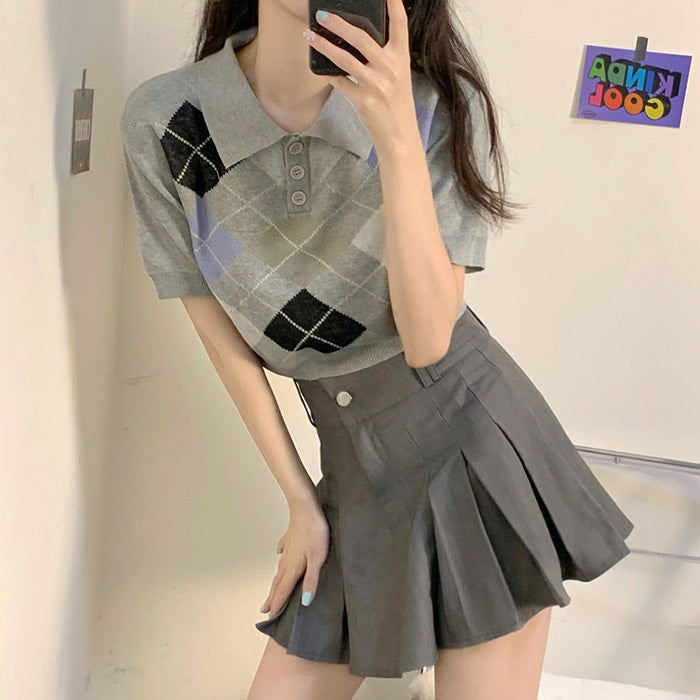 Self Made Argyle Collar Top