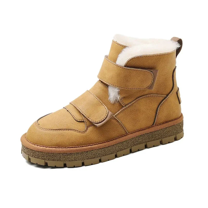 Leather Winter Snow Boots with Wool for Women