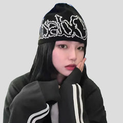 Beanie mit Buchstabenmuster, Y2K Streetwear – Koreanische Mode