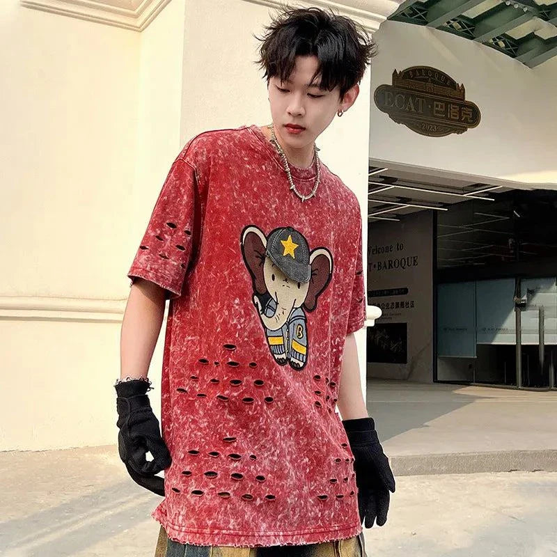 Camiseta de patchwork para hombre con diseño de elefante roto