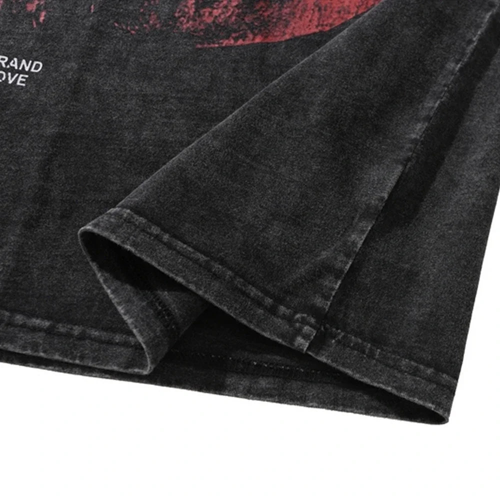 Oversized Graphic T Shirts - Lip Print Cotton Washed Loose Streetwear