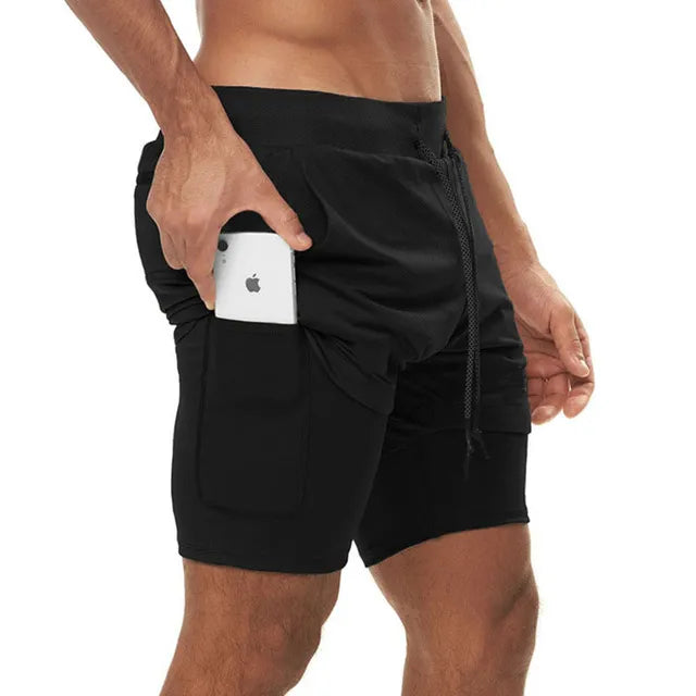 Pantalones cortos de secado rápido para fitness, running y entrenamiento 2 en 1 para hombre