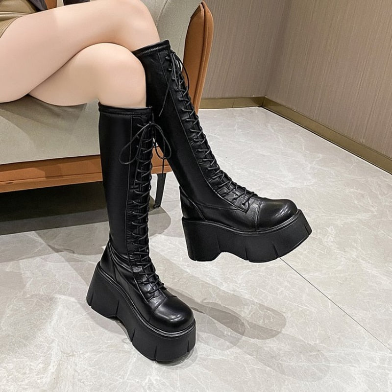 Soft Lace-up Ladies Platform Heel Boots