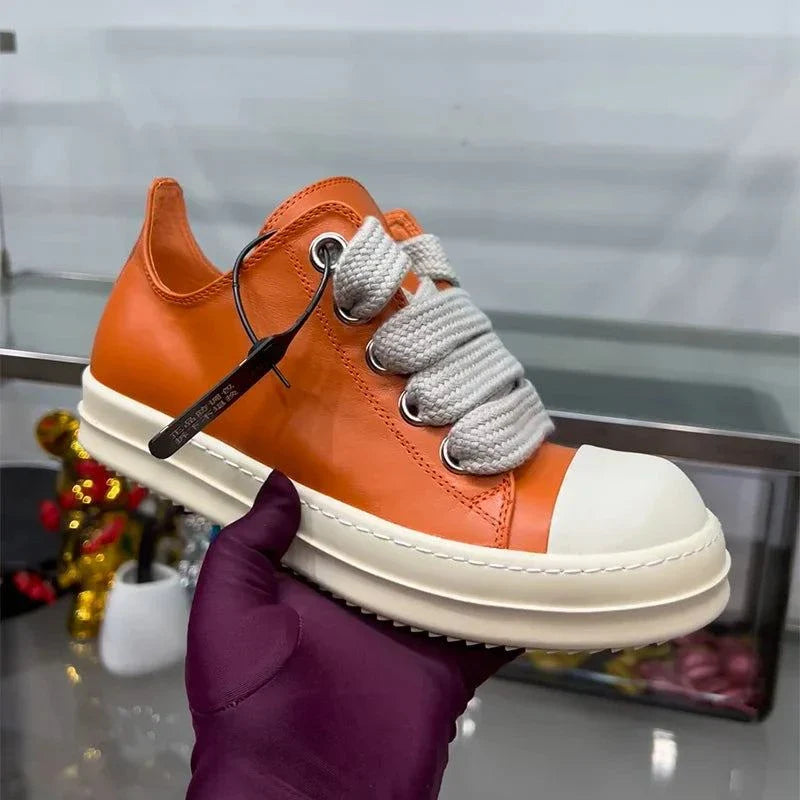 Leather Orange Sneakers Thick Sole Unisex