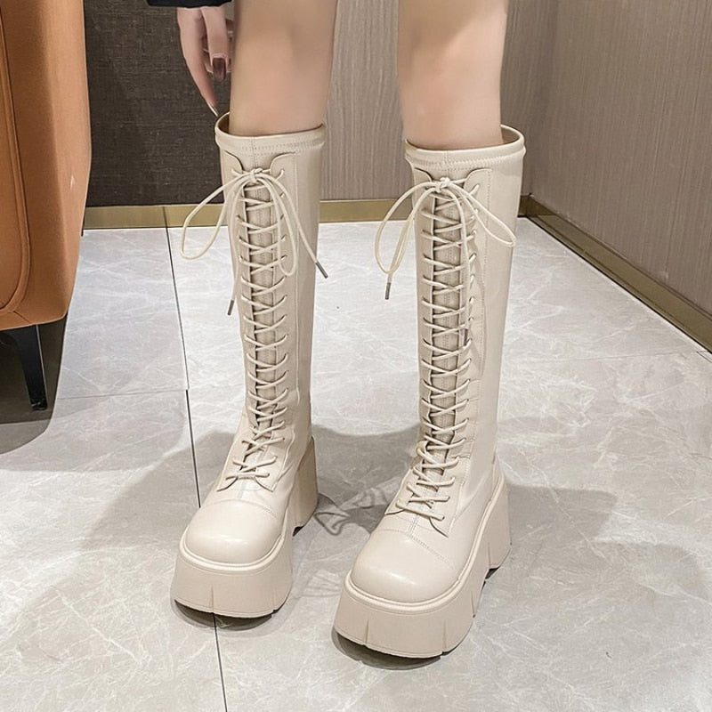 Botas de plataforma con cordones suaves para mujer