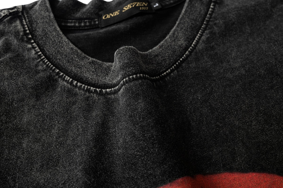 Camiseta negra lavada con estampado 3D extragrande para hombre