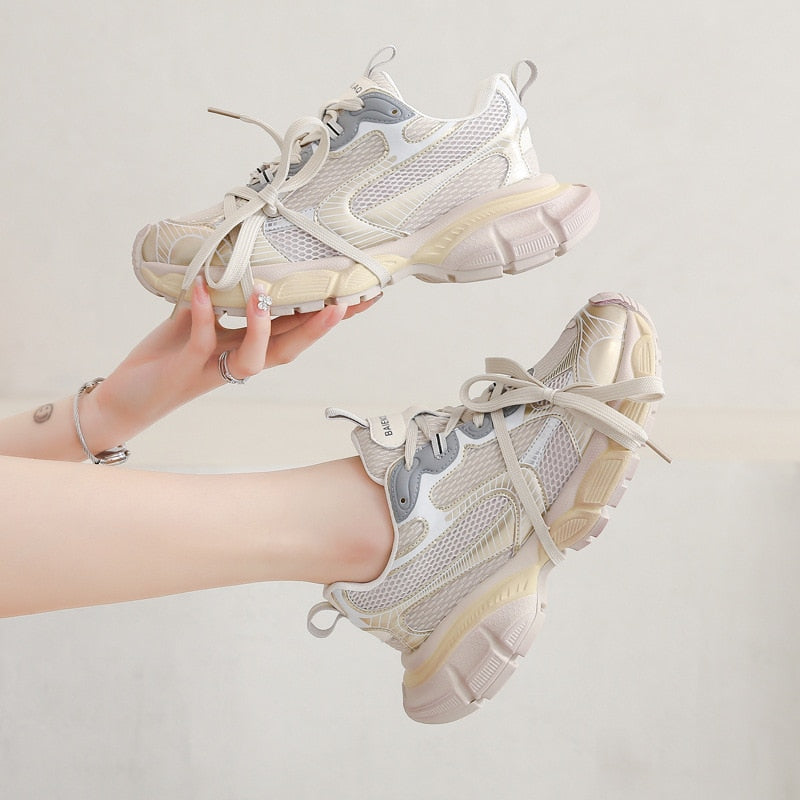 White Chunky Sneakers 5cm Leather Shoes