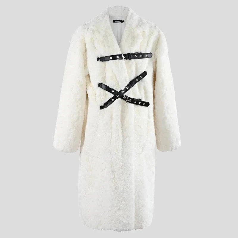 Punk Style Winter Women's Long Black Faux Fur Coat