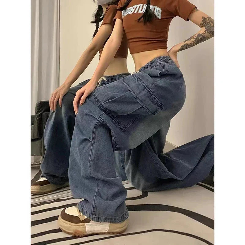 2000 Y2K Baggy Cargo Wide Leg Pants - Grunge Streetwear für Damen