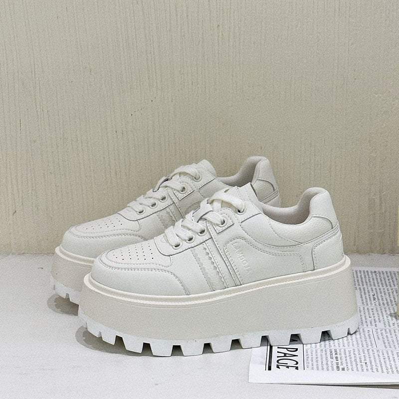 6 cm hohe Plateau-Sneakers aus echtem Leder für Damen