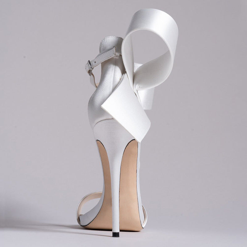 Bow Strap Stiletto Sandals - White