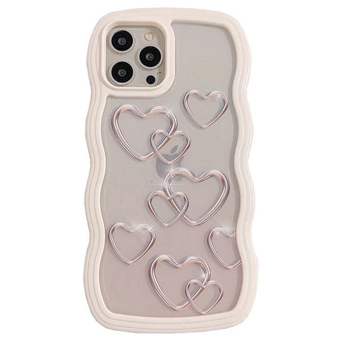 Funda para iPhone con corazones plateados