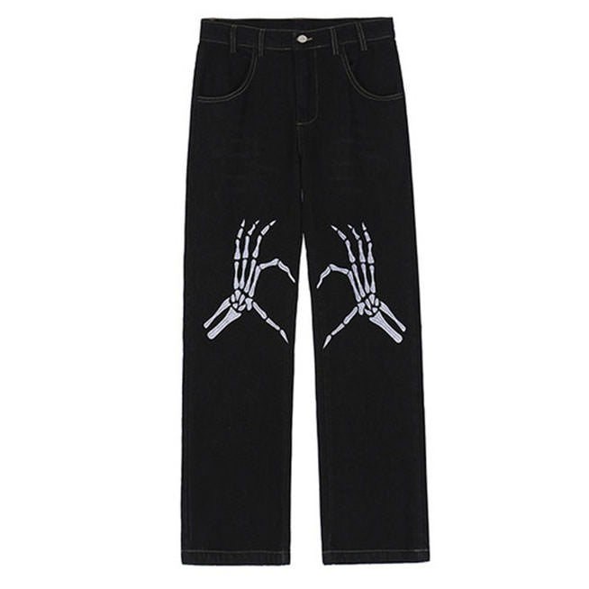 Skeleton Hands Embroidery Jeans