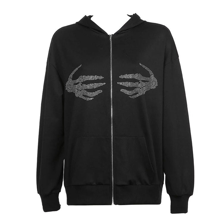 Skeleton Hands Rhinestone Hoodie