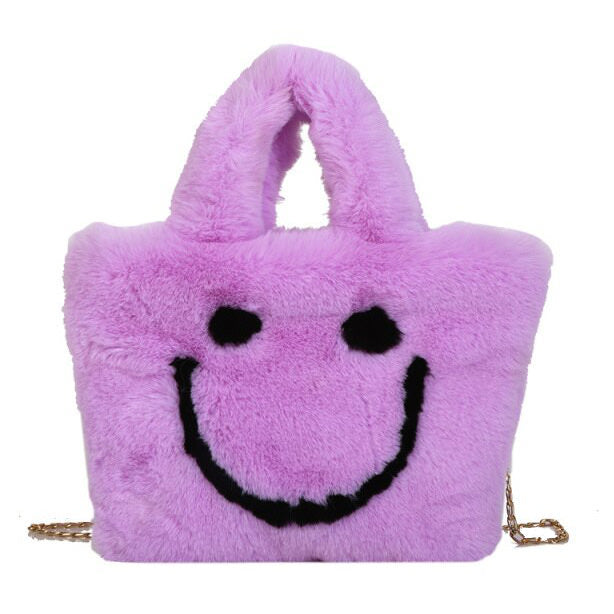 Bolso peludo con cara sonriente