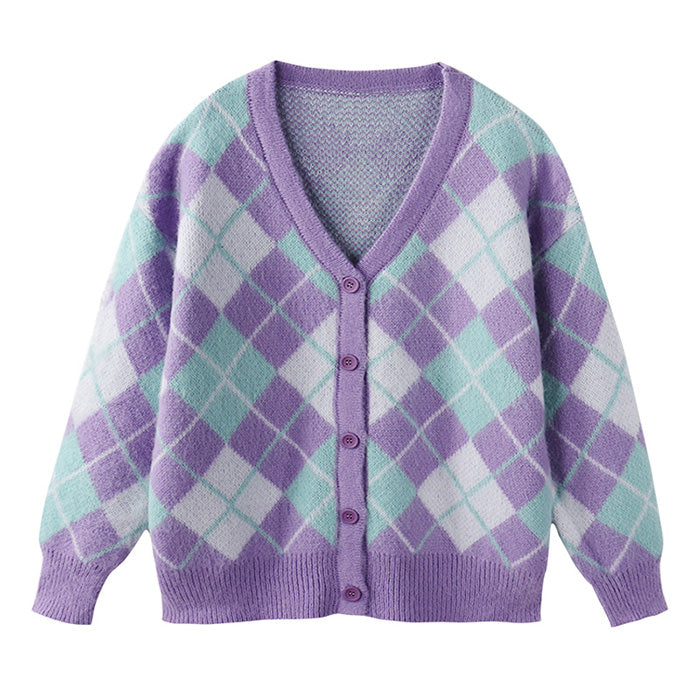 Soft Girl Argyle Cardigan