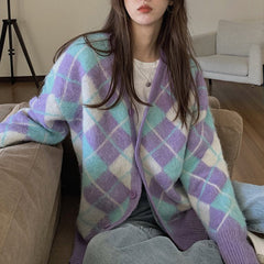 Soft Girl Argyle Cardigan