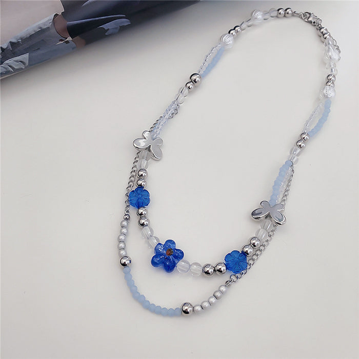 Soft Grunge Blue Beaded Necklace