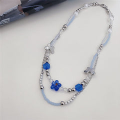 Soft Grunge Blue Beaded Necklace