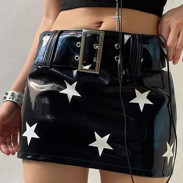 Star Leather Mini Skirt