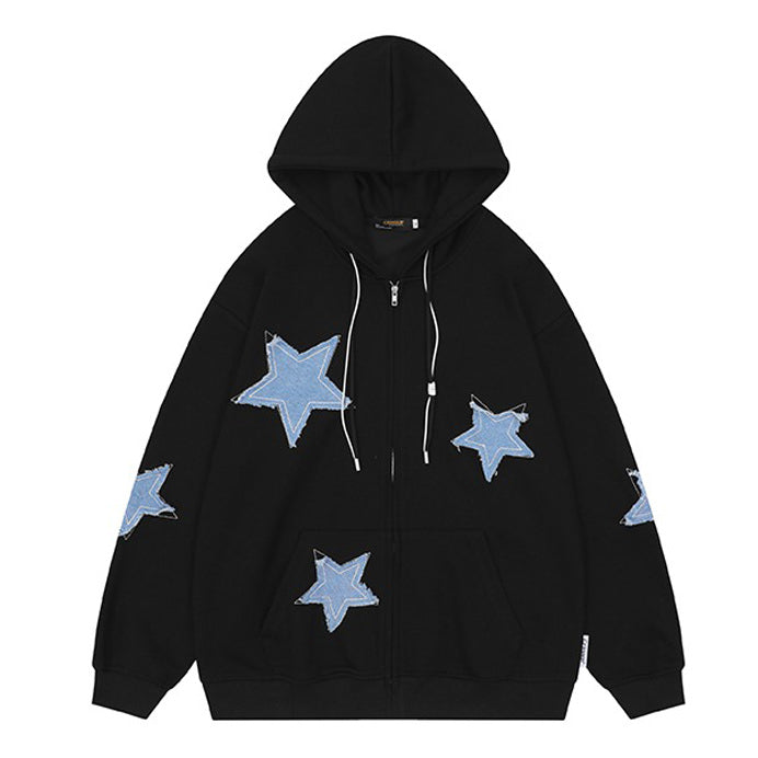 Sudadera con capucha y cremallera con parche de estrella