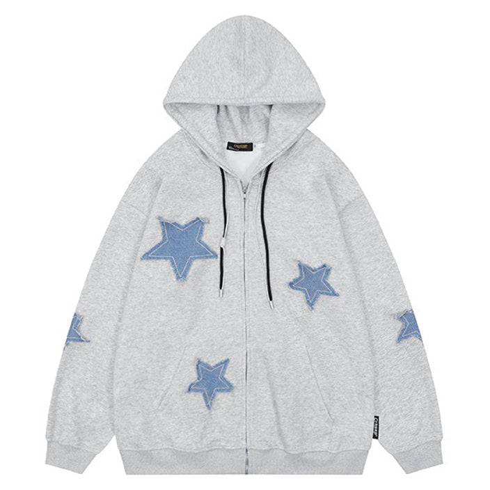 Sudadera con capucha y cremallera con parche de estrella