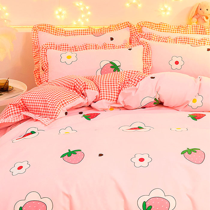 Juego de cama con estética de fresa 🍓