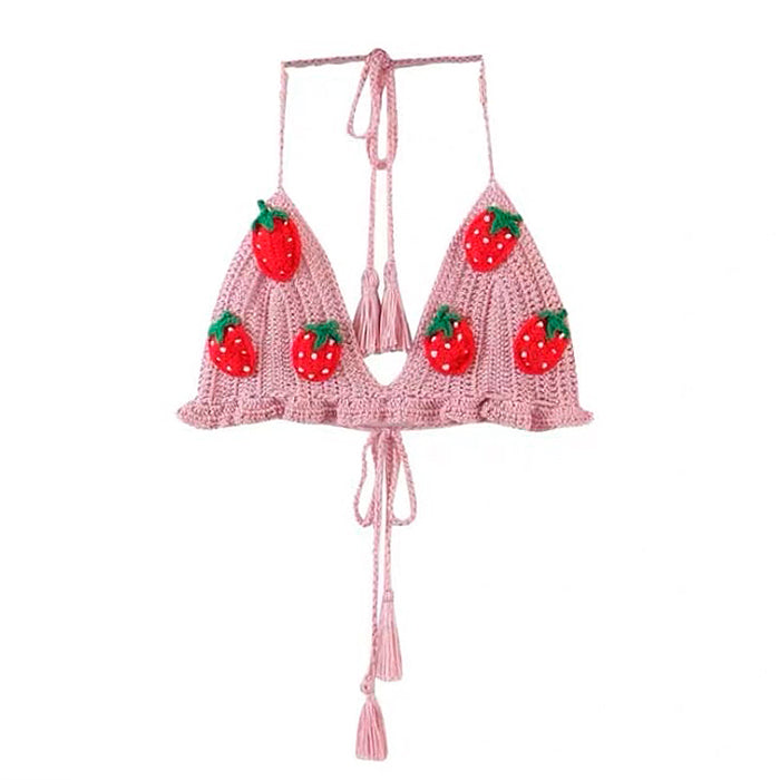 Conjunto de top y falda de crochet con fresas