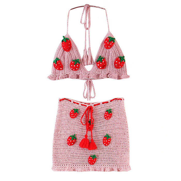 Conjunto de top y falda de crochet con fresas