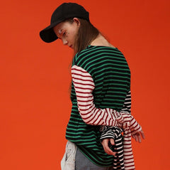 Striped Asymmetric Long Sleeve Top
