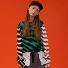 Striped Asymmetric Long Sleeve Top