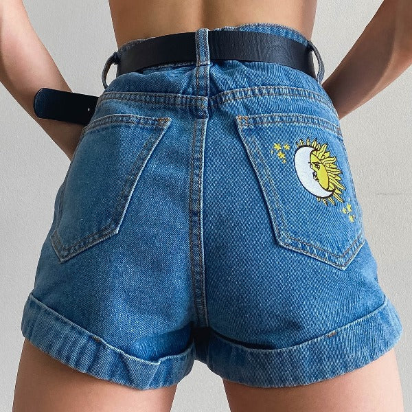 Sun & Moon Embroidered Shorts