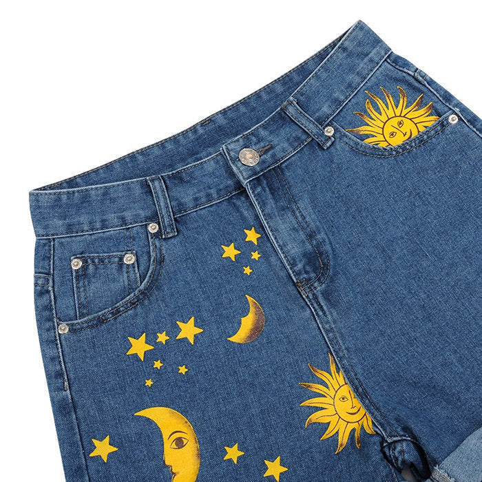 Sun and Moon Print Shorts