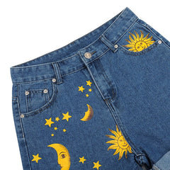 Pantalones cortos con estampado de sol y luna