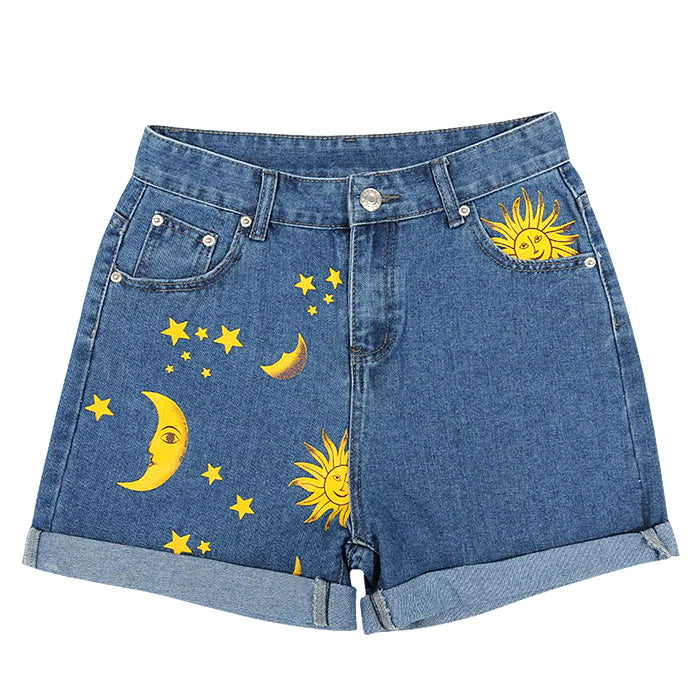 Sun and Moon Print Shorts