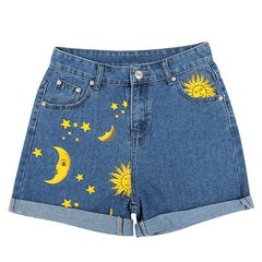 Pantalones cortos con estampado de sol y luna